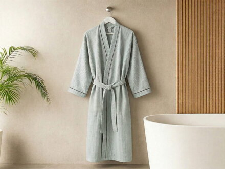 Vaflový župan KIMO TRIM Smoke Green