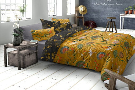 Makosaténové obliečky JARDIN MUSTARD