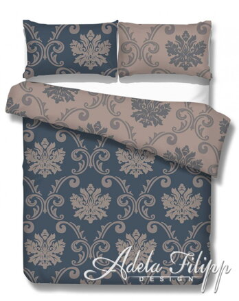 Makosaténové obliečky Imperial Blue + Silver grey | Bavlnený makosatén | Ornament | 140x200 70x90
