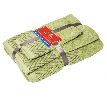 3 SET Waves Cellery Green| Uteráčik 50x30, uterák 50x70, osuška 70x140