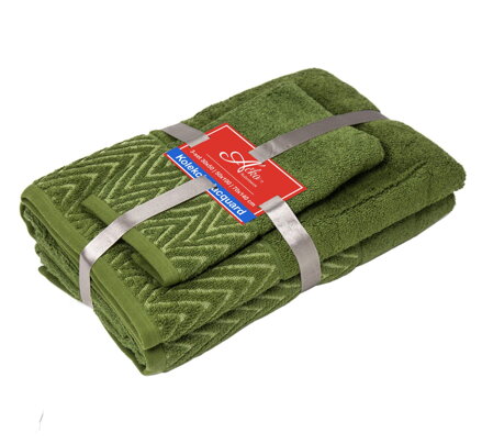 3 SET Waves Moss Green | Uteráčik 50x30, uterák 50x70, osuška 70x140