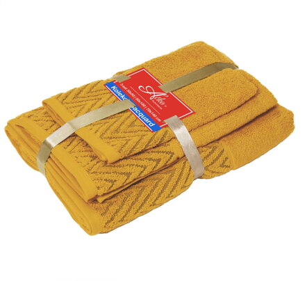 3 SET Waves Mustard| Uteráčik 50x30, uterák 50x70, osuška 70x140