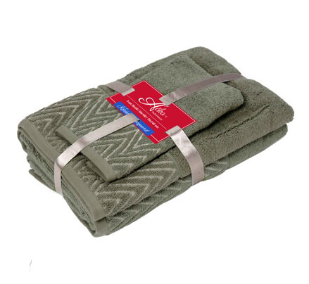 3 SET Waves OIL GREEN | Uteráčik 50x30, uterák 50x100, osuška 70x140