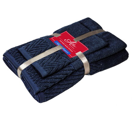 3 SET Waves NAVY | Uteráčik 50x30, uterák 50x100, osuška 70x140