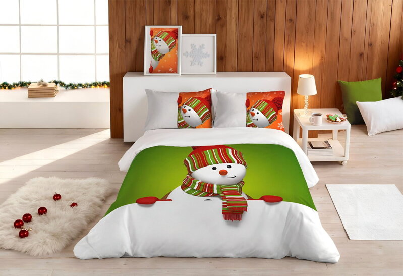 Vianočné obliečky SNEHULIAK MIŠKO Biela