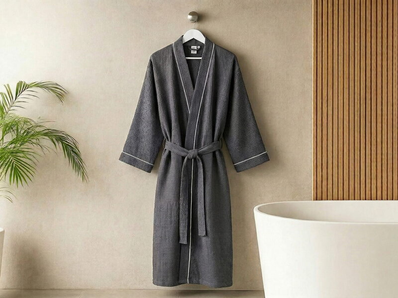 Vaflový župan KIMO TRIM Antracit