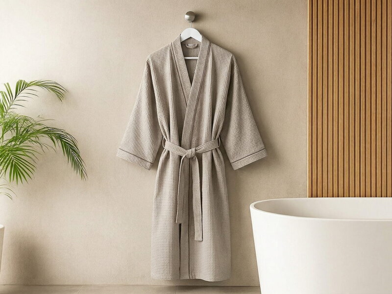 Vaflový župan KIMO TRIM Sand