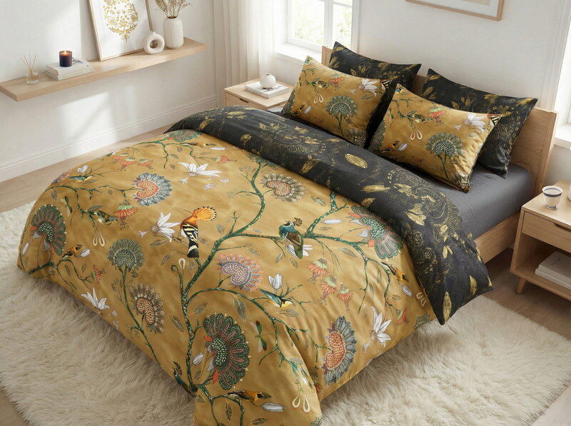 Makosaténové obliečky JARDIN MUSTARD