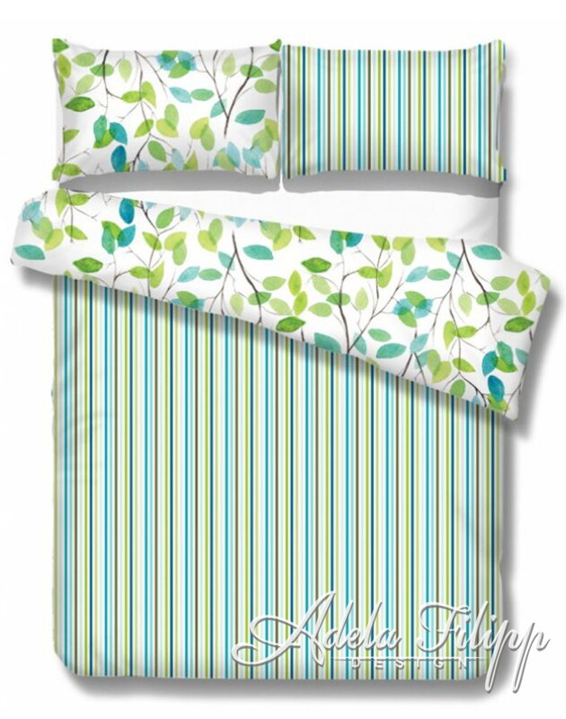 Saténové obliečky Siena Olive Stripes and Leaves